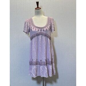 KNOX ROSE Dusty Pink Embroidered Knee Length CottagCcore Rayon Dress Small